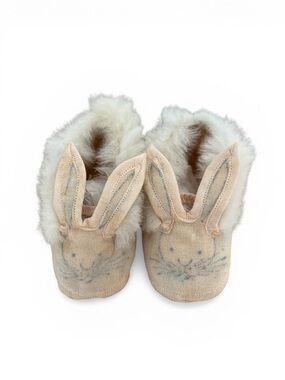 Vintage Vtg Baby Newborn Girl's Girls Crib Shoes Booties Rabbit Ears Fur Pink